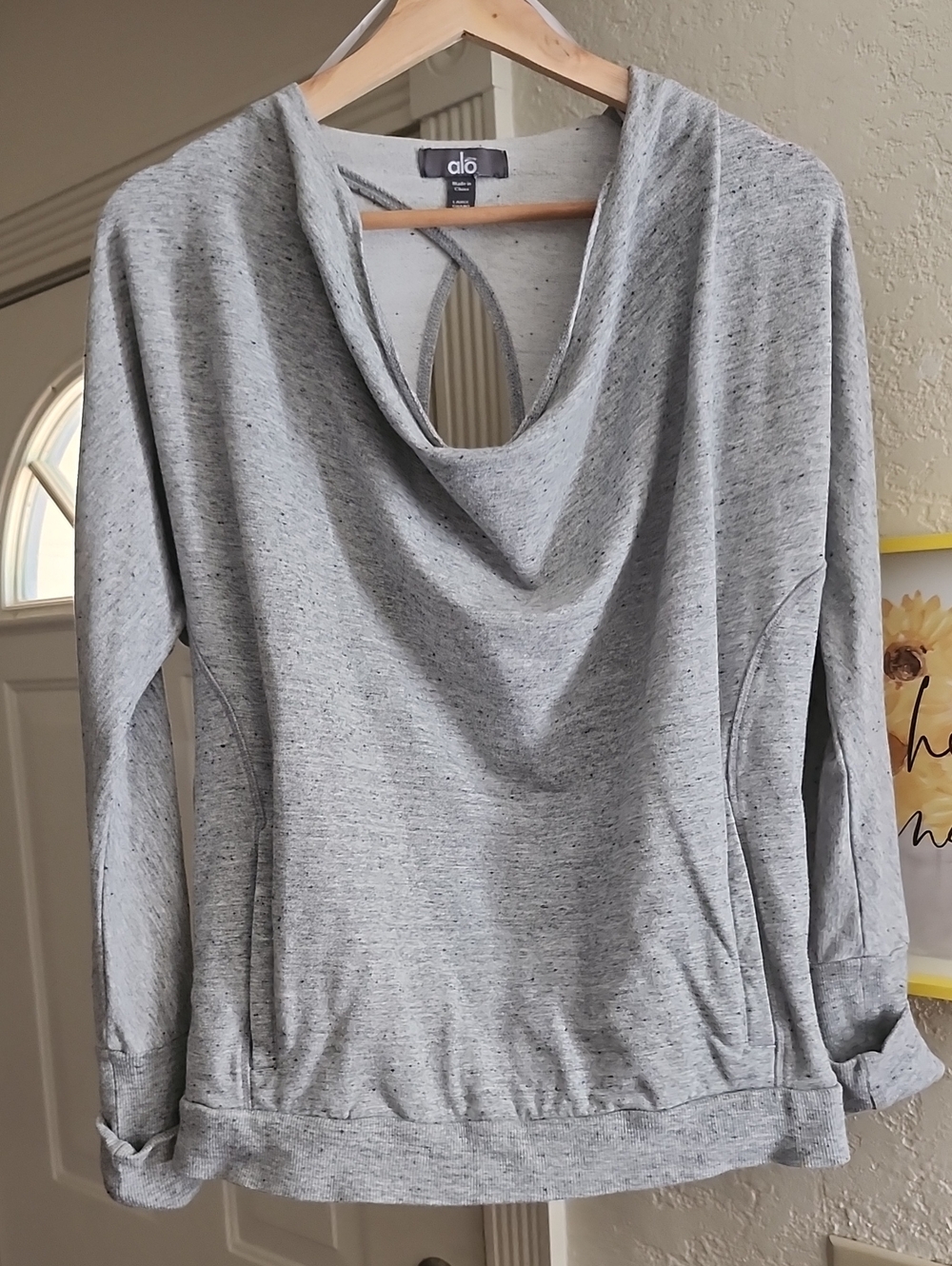 ALO Yoga Light Heather Gray Pullover with Back Keyhole